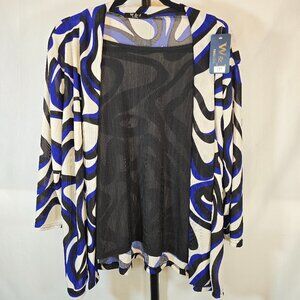 Black & Blue Ink Print Chiffon Cardigan with Tank Set